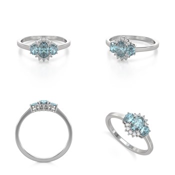 Bague ADEN Or 585 Blanc Aigue-Marine et diamants 1.358grs