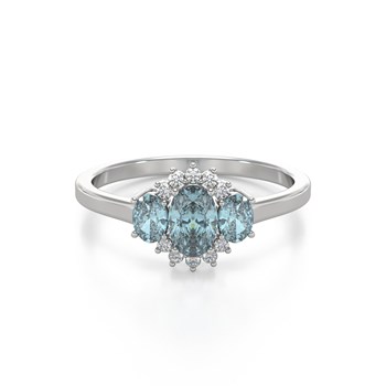 Bague ADEN Or 585 Blanc Aigue-Marine et diamants 1.358grs