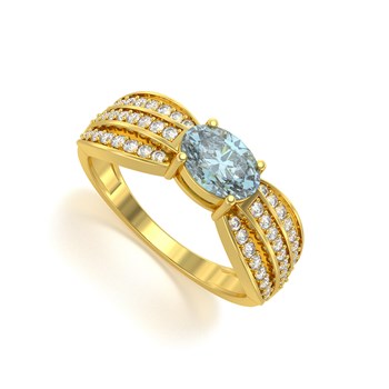 Bague ADEN Or 585 Jaune Aigue-Marine et diamants 2.89grs