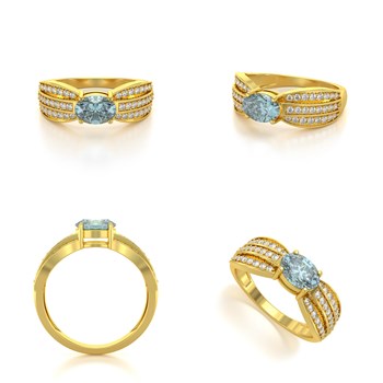 Bague ADEN Or 585 Jaune Aigue-Marine et diamants 2.89grs