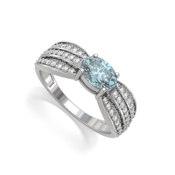 Bague ADEN Or 585 Blanc Aigue-Marine et diamants 2.89grs