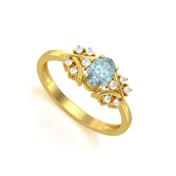 Bague ADEN Or 585 Jaune Aigue-Marine et diamants 1.556grs