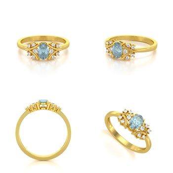 Bague ADEN Or 585 Jaune Aigue-Marine et diamants 1.556grs