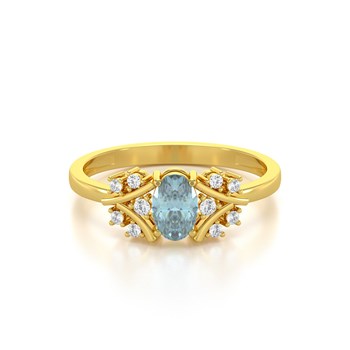 Bague ADEN Or 585 Jaune Aigue-Marine et diamants 1.556grs