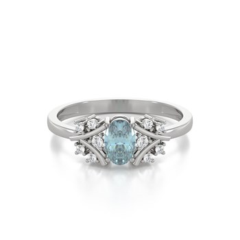 Bague ADEN Or 585 Blanc Aigue-Marine et diamants 1.556grs