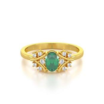 Bague ADEN Or 585 Jaune Emeraude et diamants 1.556grs