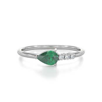 Bague ADEN Or 585 Blanc Emeraude et diamants 1.176grs