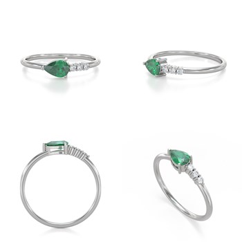 Bague ADEN Or 585 Blanc Emeraude et diamants 1.176grs
