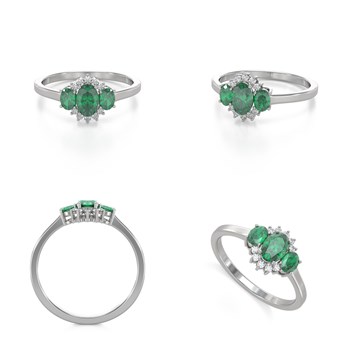 Bague ADEN Or 585 Blanc Emeraude et diamants 1.358grs