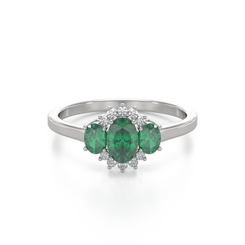 Bague ADEN Or 585 Blanc Emeraude et diamants 1.358grs