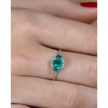 Bague ADEN Or 585 Blanc Emeraude et diamants 1.358grs