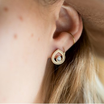 Boucles d'Oreilles Plaqué Or Goutte Oriental Pierre Precieuse