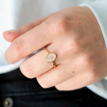 Bague Plaqué Or Pierre Precieuse Quartz Rose Cabochon