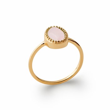 Bague Plaqué Or Pierre Precieuse Quartz Rose Cabochon