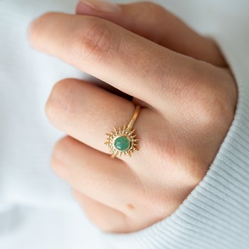 Bague Plaqué Or Soleil Pierre Precieuse Verte Aventurine