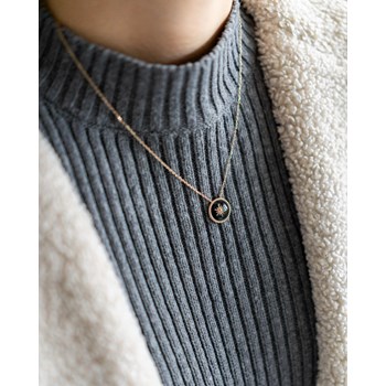 Collier Plaqué Or Tendance Soleil Noir