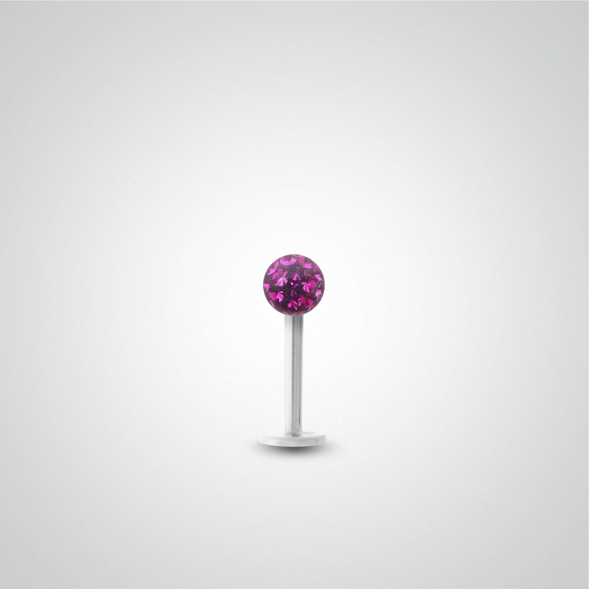 Piercing tragus en or blanc et cristal de Swarovski fushia