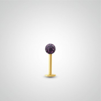 Piercing tragus en or jaune et cristal de Swarovski violet
