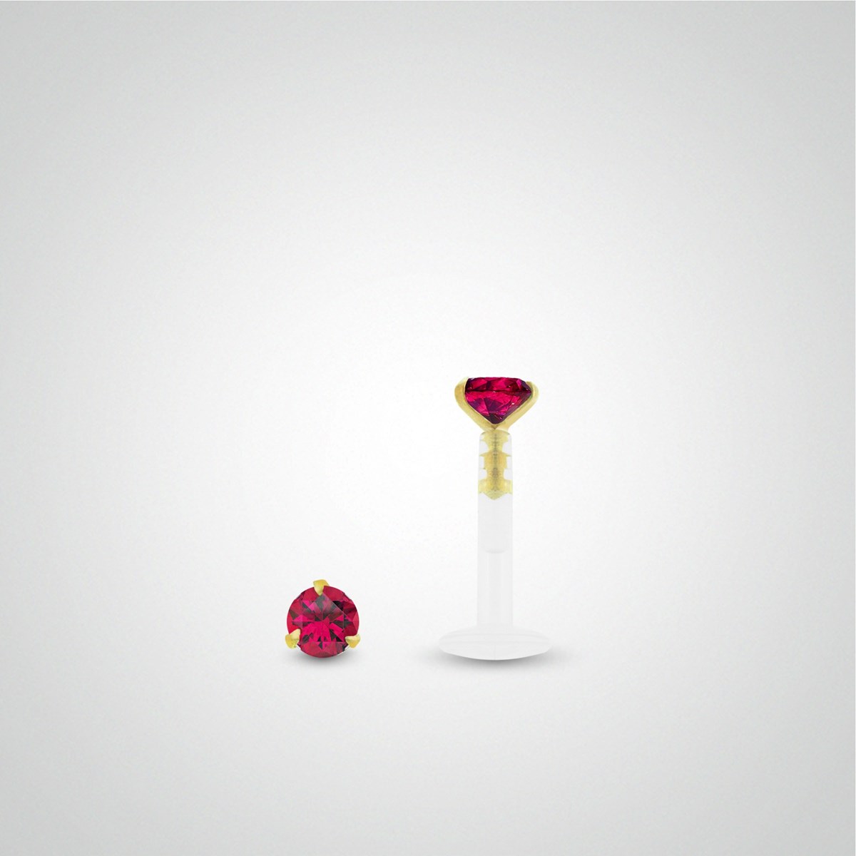 Piercing tragus rubis 0,05 carats en or jaune