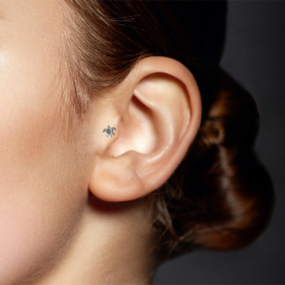 Piercing tragus tortue en or blanc - vue 2