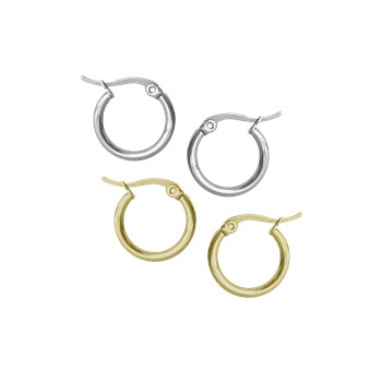 Set de 2 paires de créoles acier et acier doré diamètre 1,4cm