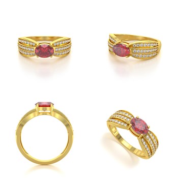Bague ADEN Or 585 Jaune Rubis et diamants 2.89grs