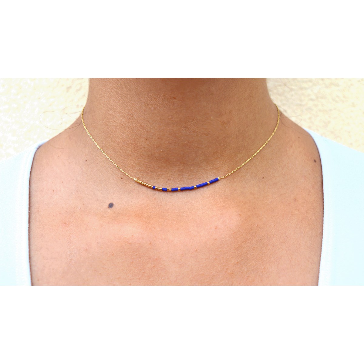 Collier femme minimaliste délicat chaîne ultra fine perle miyuki-Plaqué or - vue 2