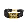 Bracelet souple en plaqué or fait main avec cordon, fermoir magnétique et arabesque géométrique - vue V1