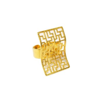 Bague ajustable en plaqué or faite à la main avec arabesque géométrique - Bijou de créateur