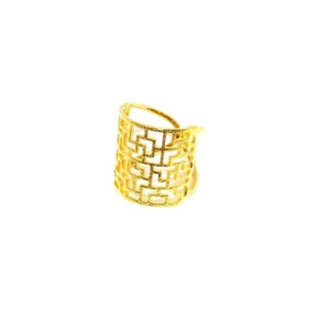 Bague ajustable en plaqué or faite à la main arrondie avec arabesque géométrique - Bijou de créateur