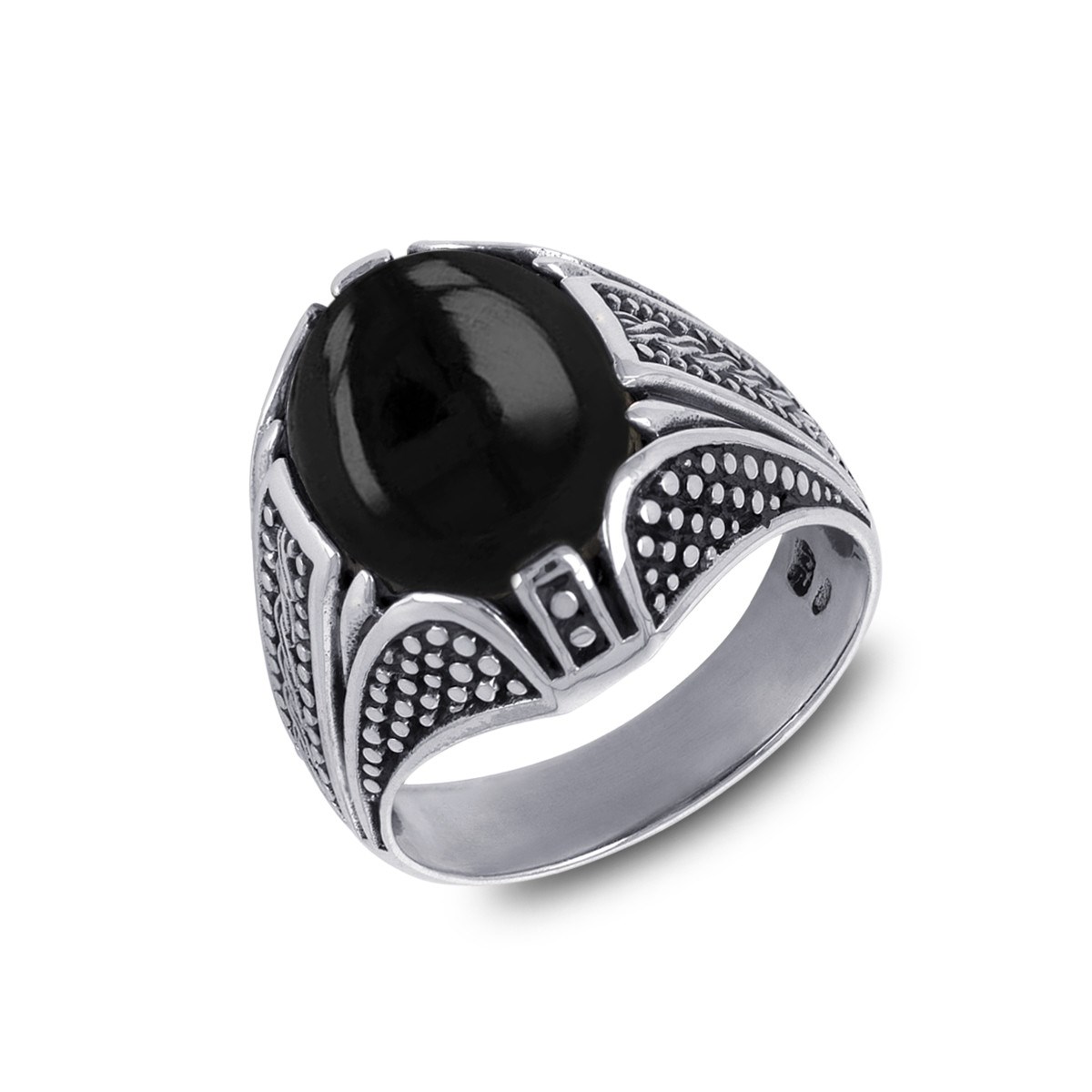 Bague Homme en Argent 925 Vieilli avec Pierre Onyx - Idée Cadeau Exceptionnelle | Aden Boutique