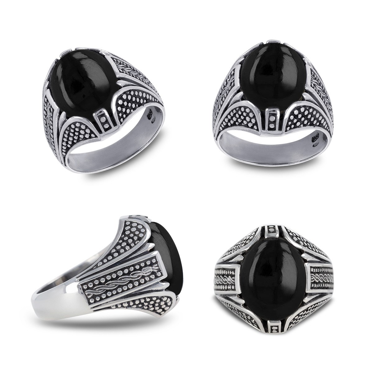 Bague Homme en Argent 925 Vieilli avec Pierre Onyx - Idée Cadeau Exceptionnelle | Aden Boutique - vue 2