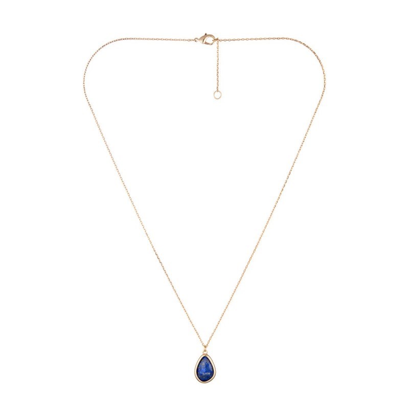 Collier laiton doré monté d'une Lapis bleue ' Louane ' - vue 5