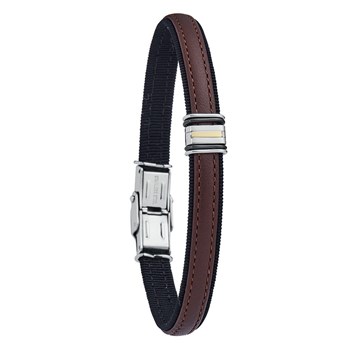 Bracelet Jourdan Gois cuir, acier, or 18 carats