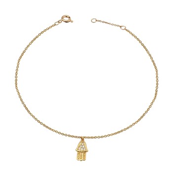 Anklet chain Fatma's hand set with zirconium oxide Gold plated 750 3 microns