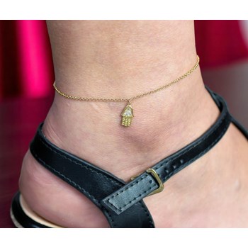 Anklet chain Fatma's hand set with zirconium oxide Gold plated 750 3 microns