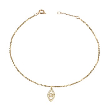 Anklet chain with zirconium oxide eye Gold plated 750 3 microns