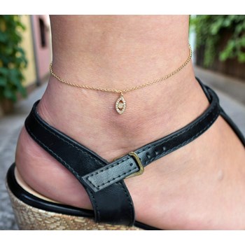 Anklet chain with zirconium oxide eye Gold plated 750 3 microns