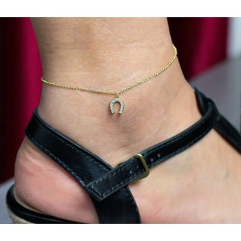 Chaîne de cheville fer à cheval serti d'oxyde de zirconium Plaqué OR 750 3 microns