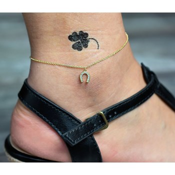 Chaîne de cheville fer à cheval serti d'oxyde de zirconium Plaqué OR 750 3 microns