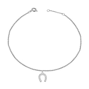 Horseshoe anklet set with zirconium oxide 925 Rhodium Silver