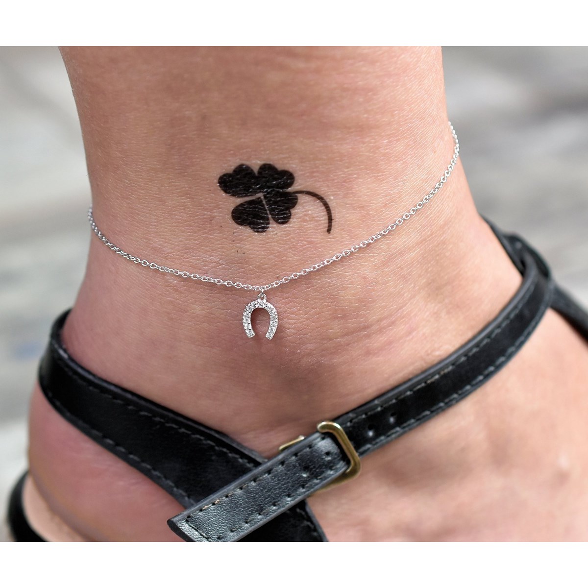 Chaîne de cheville fer à cheval serti d'oxyde de zirconium Argent 925 Rhodié - vue 4