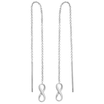 Infinity earrings with dangling chain, 925 Rhodium-plated silver