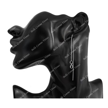 Infinity earrings with dangling chain, 925 Rhodium-plated silver