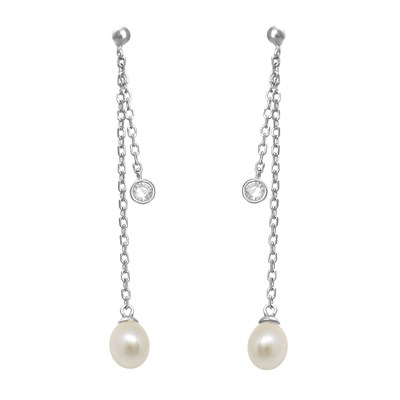 Boucles d'Oreilles pendantes Argent 925 Rhodié et Perles de Culture