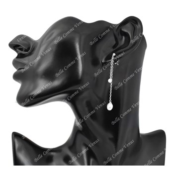 Boucles d'oreilles perle d'eau douce et oxyde de zirconium 2 chaînes pendantes Argent 925 Rhodié