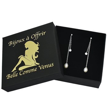 Boucles d'oreilles perle d'eau douce et oxyde de zirconium 2 chaînes pendantes Argent 925 Rhodié