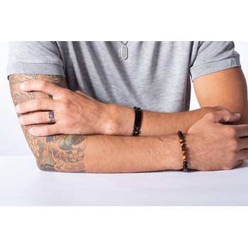 Bracelet souple Milan en Acier 316L avec oeil de tigre marron