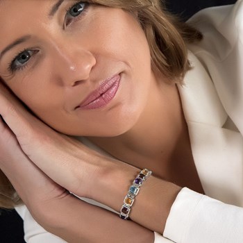 Bracelet Carré Multicolore en Argent 925 - Améthyste, Citrine, Topaze, Grenat par Aden Bijoux