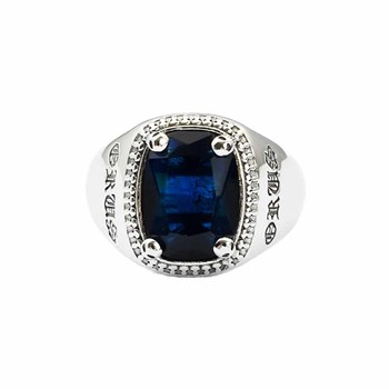 Chevalière Argent Homme Quartz Bleu Saphir Cavalier D'enfer